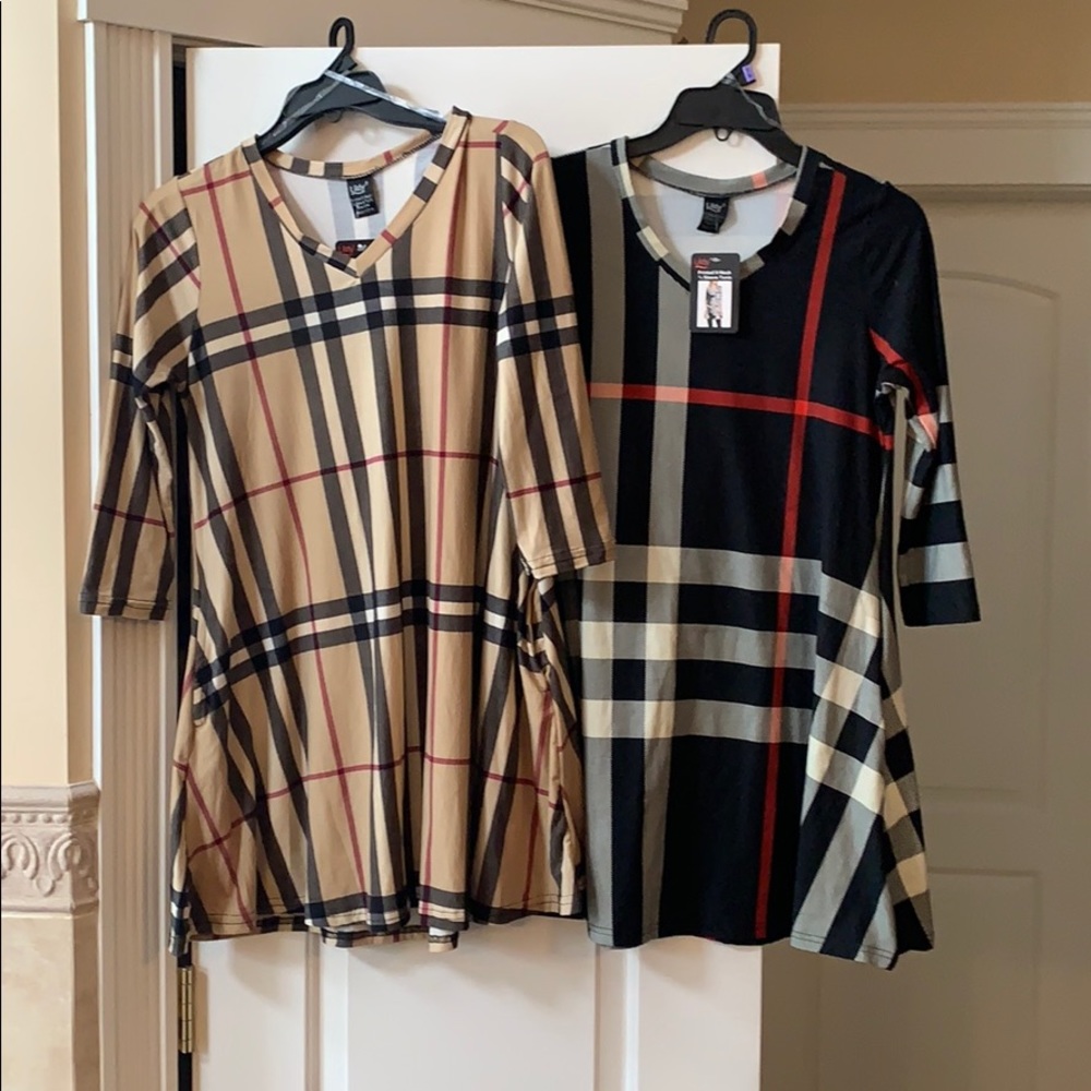 Lot of 2 Burberry style plaid tunics size S/M NWT